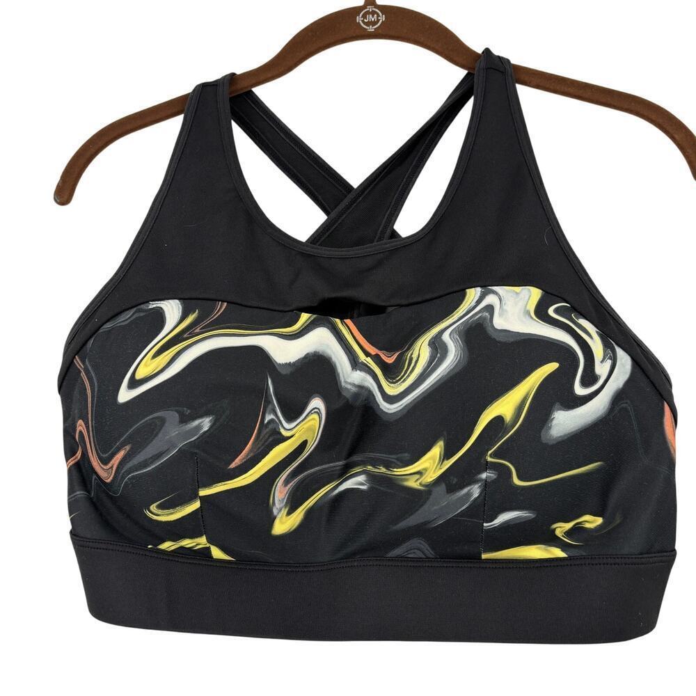 Crane Sports Bra Women's Size M Black Multi Print Cross Back Padded Athletic